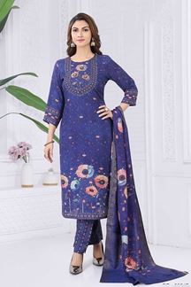 Picture of Delightful Navy Blue Designer Straight Cut Suit for Party, Sangeet, and Festivals