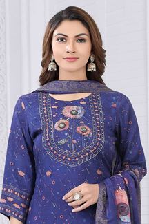 Picture of Delightful Navy Blue Designer Straight Cut Suit for Party, Sangeet, and Festivals