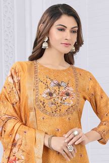 Picture of Lovely Yellow Designer Straight Cut Suit for Haldi, Party, Sangeet, and Festivals