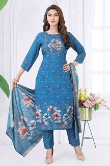 Picture of Charming Blue Designer Straight Cut Suit for Party, Sangeet, and Festivals