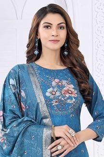Picture of Charming Blue Designer Straight Cut Suit for Party, Sangeet, and Festivals