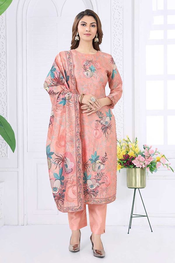 Picture of Astounding Peach Designer Straight Cut Suit for Party, Sangeet, and Festivals