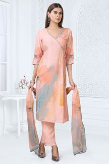 Picture of Exquisite Peach Designer Straight Cut Suit for Party, Sangeet, and Festivals