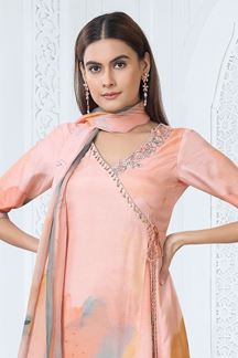Picture of Exquisite Peach Designer Straight Cut Suit for Party, Sangeet, and Festivals