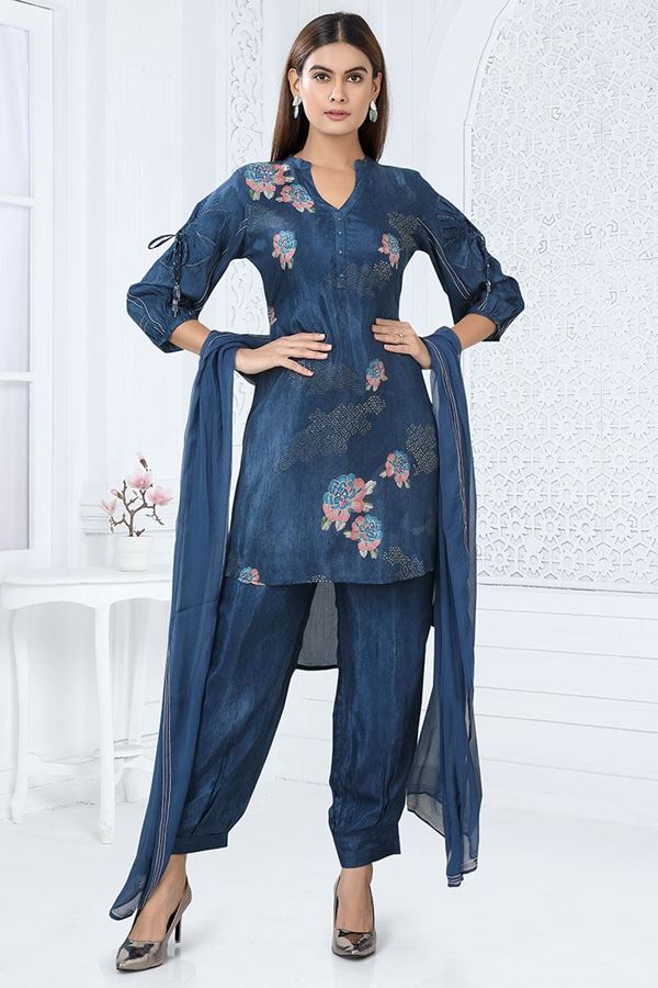 Picture of Captivating Navy Blue Designer Indo-Western Suit for Party, Sangeet, and Festivals