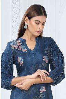 Picture of Captivating Navy Blue Designer Indo-Western Suit for Party, Sangeet, and Festivals