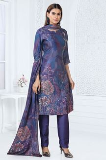 Picture of Smashing Navy Blue Designer Straight Cut Suit for Party, Sangeet, and Festivals