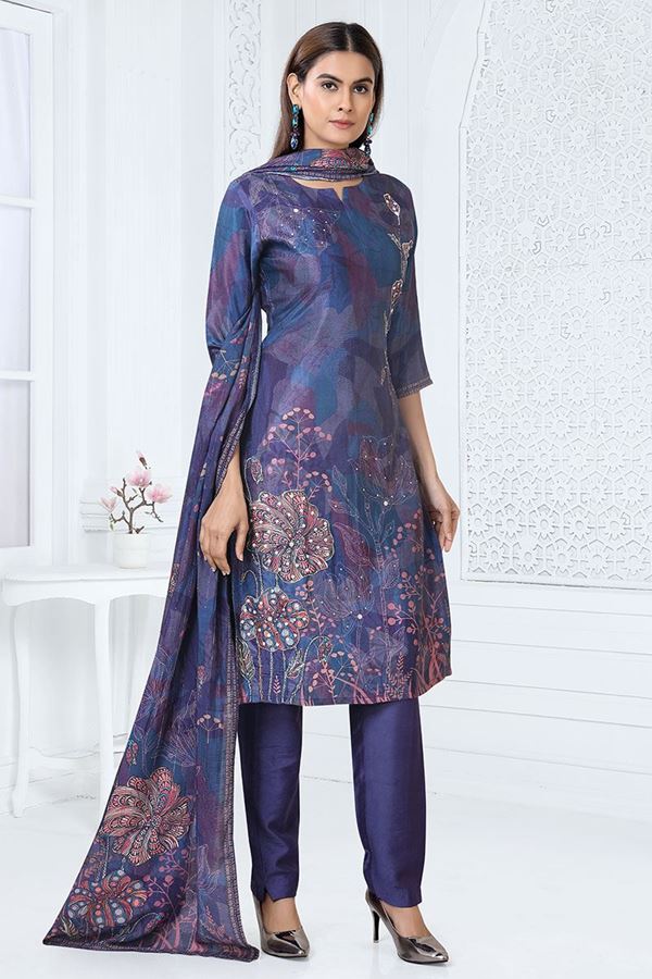 Picture of Smashing Navy Blue Designer Straight Cut Suit for Party, Sangeet, and Festivals