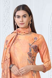 Picture of Spectacular Coral Designer Straight Cut Suit for Party, Sangeet, and Festivals