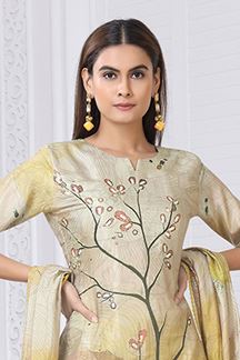 Picture of Splendid Cream and Mustard Designer Straight Cut Suit for Party, Sangeet, and Festivals