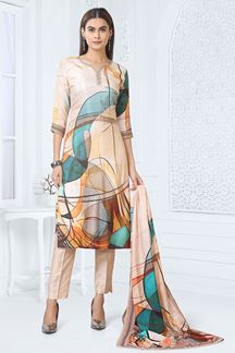Picture of Dazzling Multi and Cream Designer Straight Cut Suit for Party, Sangeet, and Festivals