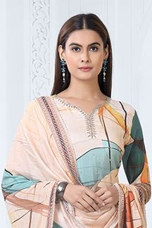Picture of Dazzling Multi and Cream Designer Straight Cut Suit for Party, Sangeet, and Festivals