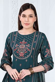 Picture of Mesmerizing Teal Designer Straight Cut Suit for Party, Sangeet, and Festivals