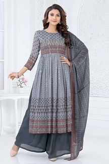 Picture of Amazing Grey Designer Straight Cut Suit for Party, Sangeet, and Festivals