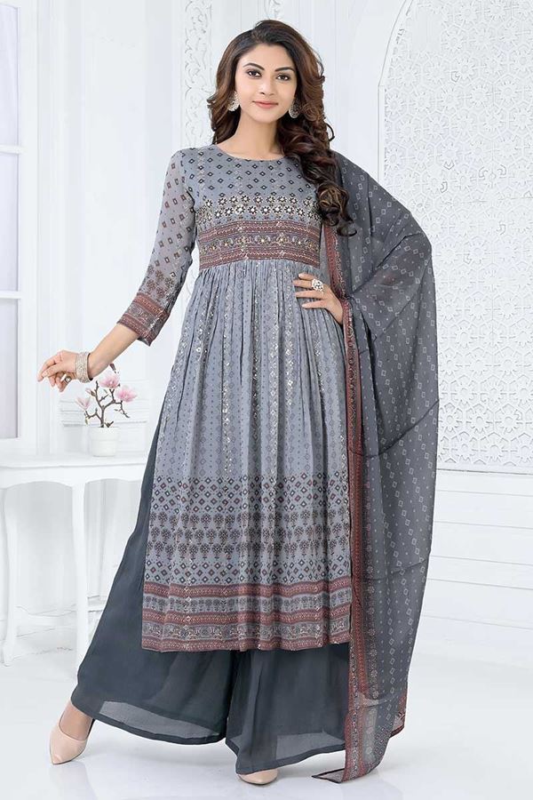 Picture of Amazing Grey Designer Straight Cut Suit for Party, Sangeet, and Festivals