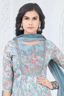 Picture of Classy Blue Designer Straight Cut Suit for Party, Sangeet, and Festivals