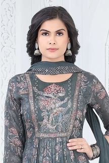Picture of Pretty Grey Designer Straight Cut Suit for Party, Sangeet, and Festivals