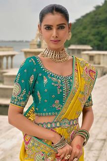 Picture of  Breathtaking Dola Silk Designer Saree for Haldi, Reception, Sangeet, and Parties