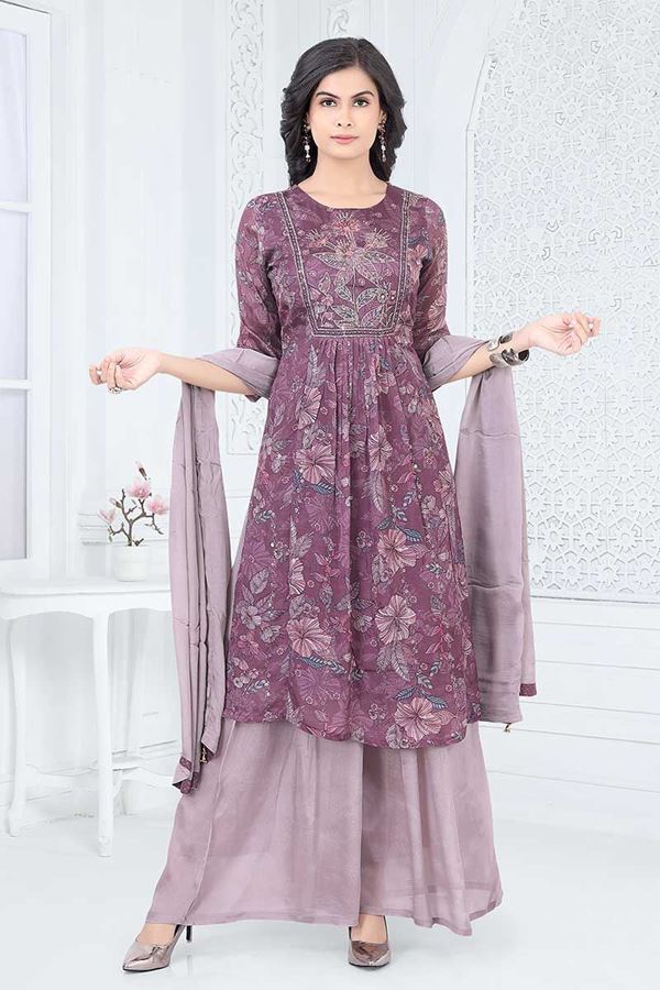 Picture of Surreal Wine Designer Straight Cut Suit for Party, Sangeet, and Festivals