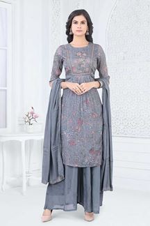 Picture of Royal Grey Designer Straight Cut Suit for Party, Sangeet, and Festivals