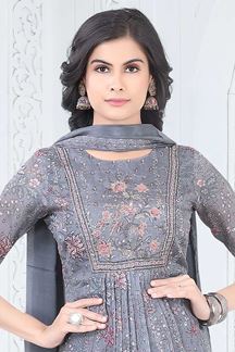 Picture of Royal Grey Designer Straight Cut Suit for Party, Sangeet, and Festivals