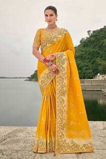 Picture of  Captivating Dola Silk Designer Saree for Haldi, Reception, Sangeet, and Parties
