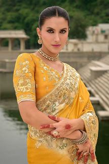 Picture of  Captivating Dola Silk Designer Saree for Haldi, Reception, Sangeet, and Parties
