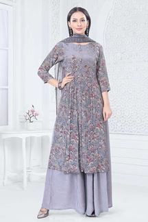 Picture of Enticing Grey Designer Straight Cut Suit for Party, Sangeet, and Festivals