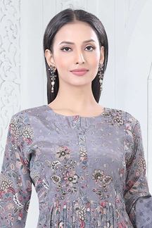 Picture of Enticing Grey Designer Straight Cut Suit for Party, Sangeet, and Festivals