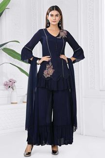 Picture of Irresistible Navy Blue Designer A-line Suit for Party, Sangeet, and Festivals