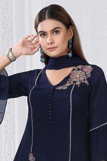 Picture of Irresistible Navy Blue Designer A-line Suit for Party, Sangeet, and Festivals