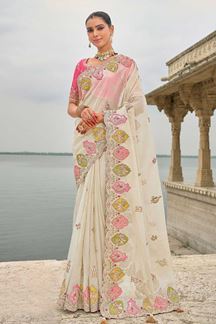 Picture of  Outstanding Dola Silk Designer Saree for Engagement, Reception, Sangeet, and Parties
