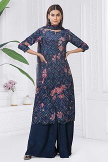 Picture of Delightful Blue Designer Straight Cut Suit for Party, Sangeet, and Festivals