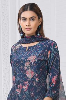 Picture of Delightful Blue Designer Straight Cut Suit for Party, Sangeet, and Festivals