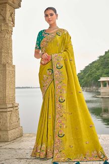 Picture of  Fascinating Dola Silk Designer Saree for Haldi, Reception, Sangeet, and Parties