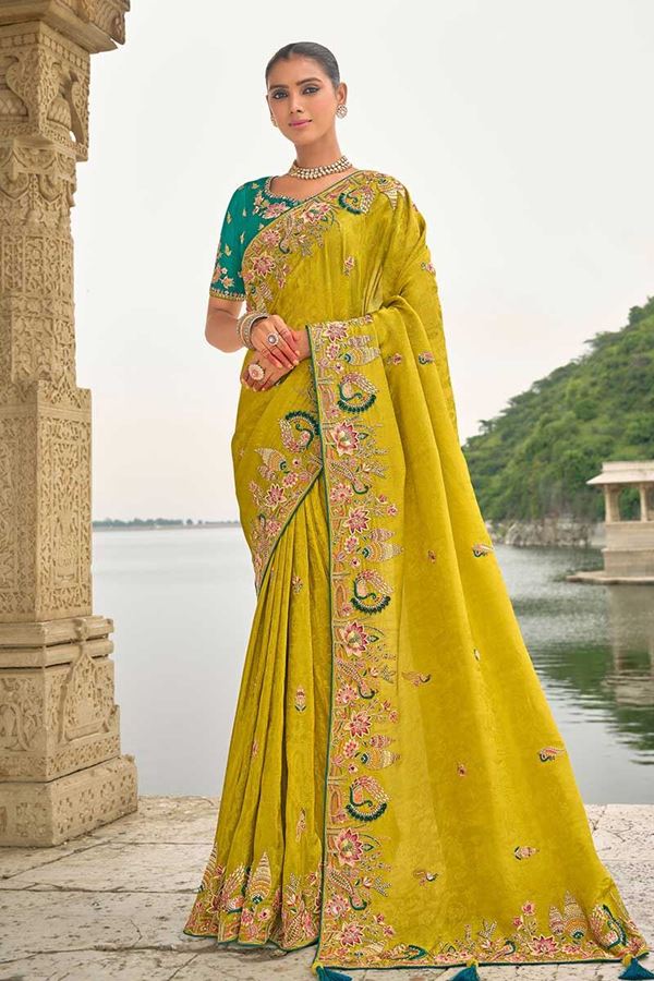 Picture of  Fascinating Dola Silk Designer Saree for Haldi, Reception, Sangeet, and Parties