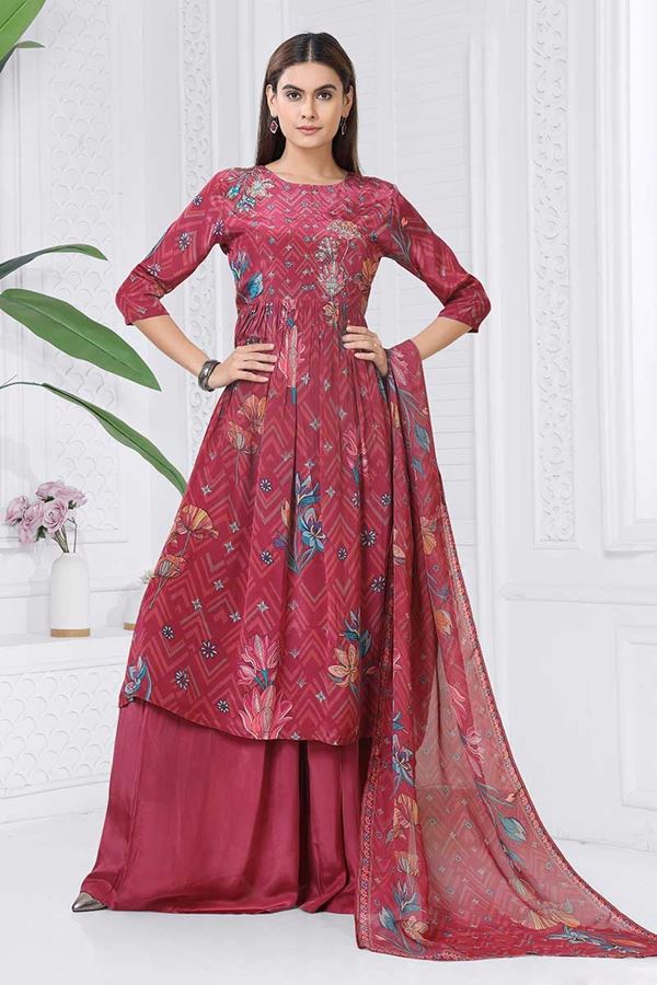 Picture of Stunning Peach Designer Straight Cut Suit for Party, Sangeet, and Festivals