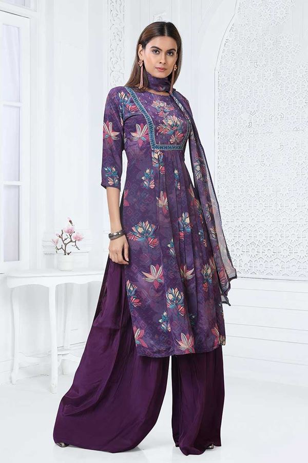 Picture of Lovely Purple Designer Straight Cut Suit for Party, Sangeet, and Festivals