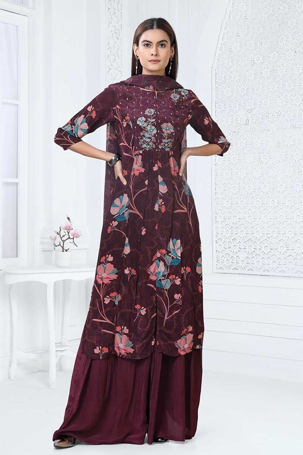 Picture of Charming Brown Designer Straight Cut Suit for Party, Sangeet, and Festivals