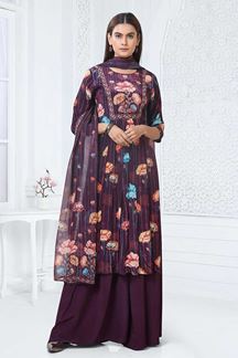 Picture of Exuberant Purple Designer Straight Cut Suit for Party, Sangeet, and Festivals