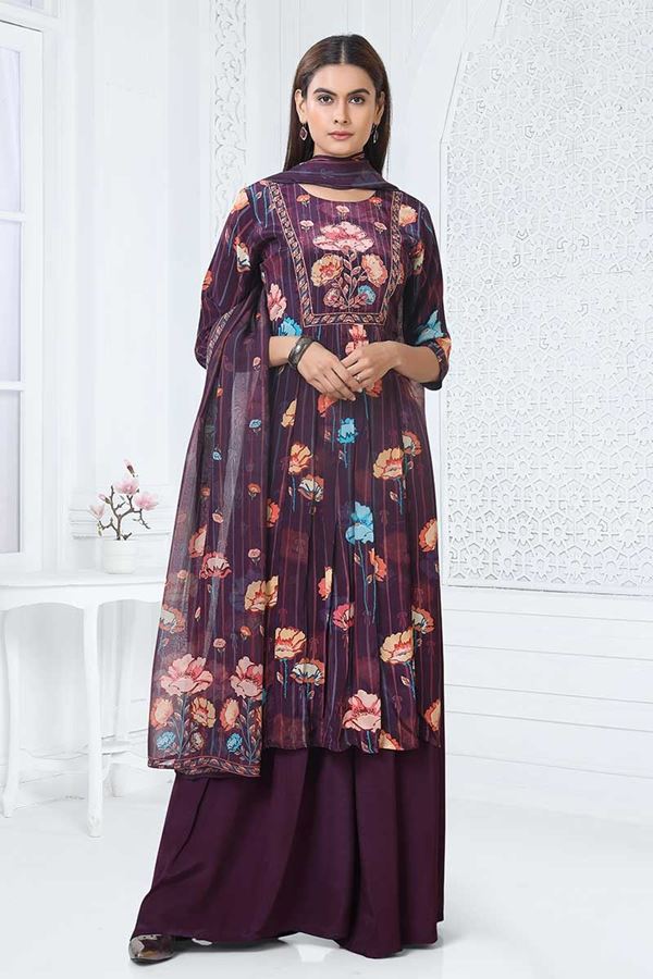 Picture of Exuberant Purple Designer Straight Cut Suit for Party, Sangeet, and Festivals
