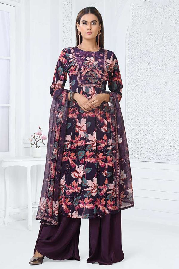 Picture of Captivating Purple Designer Palazzo Suit for Sangeet, Party and Festivals