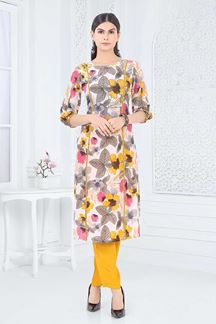 Picture of Dazzling Cream and Yellow Designer Kurtis for Party, Sangeet, and Festivals