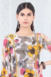 Picture of Dazzling Cream and Yellow Designer Kurtis for Party, Sangeet, and Festivals