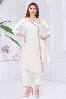 Picture of Marvelous Cream Designer Kurtis for Party, Sangeet, and Festivals