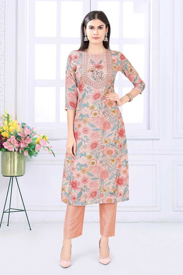 Picture of Gorgeous Peach Designer Kurtis for Party, Sangeet, and Festivals