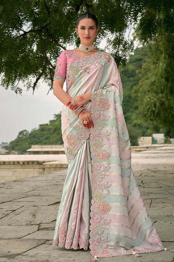 Picture of  Creative Dola Silk Designer Saree for Haldi, Reception, Sangeet, and Parties