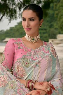 Picture of  Creative Dola Silk Designer Saree for Haldi, Reception, Sangeet, and Parties