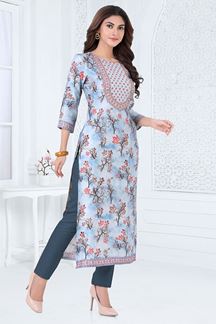 Picture of Flamboyant Light Blue Designer Kurtis for Party, Sangeet, and Festivals