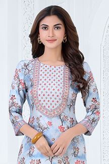 Picture of Flamboyant Light Blue Designer Kurtis for Party, Sangeet, and Festivals
